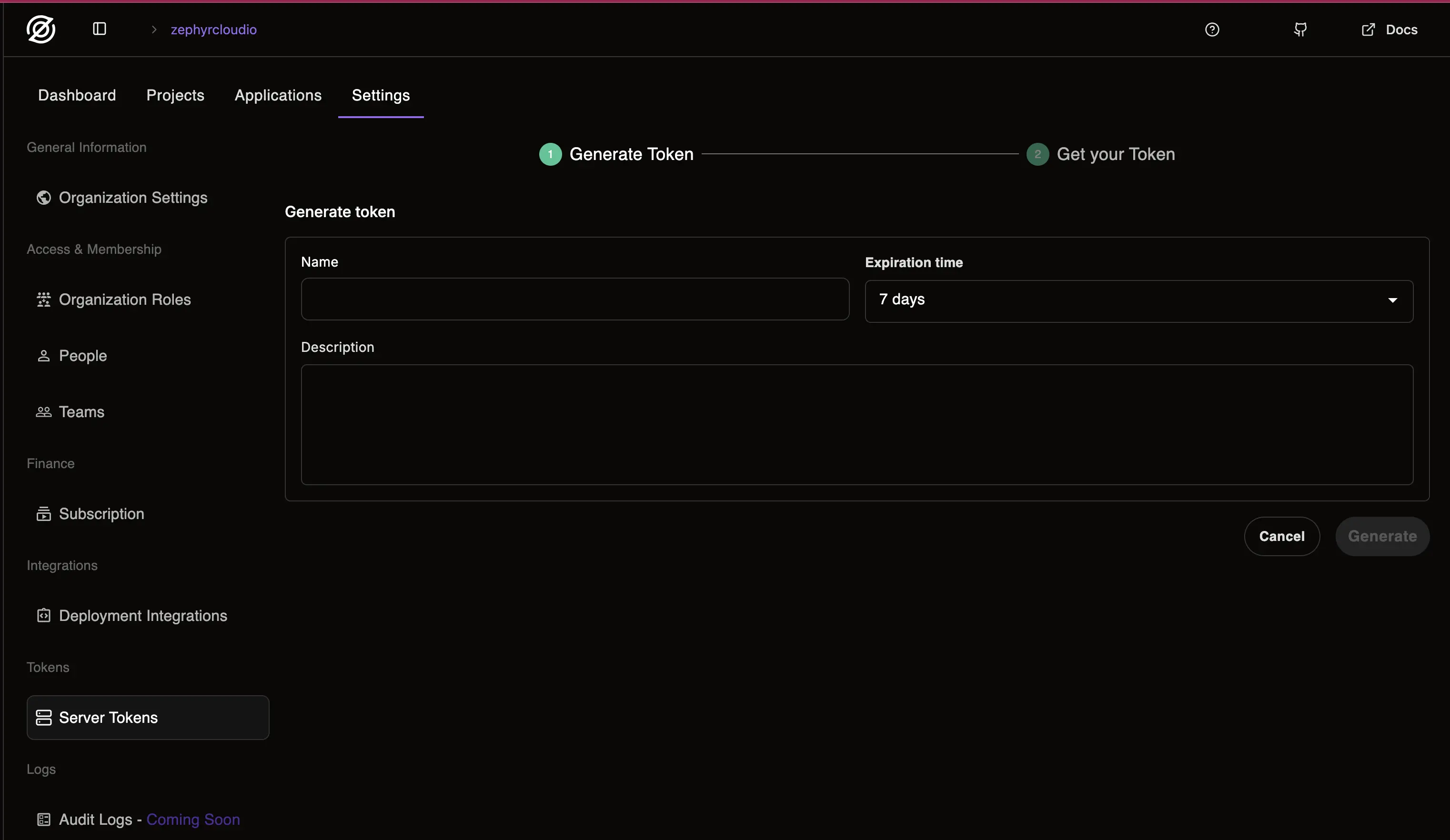 server token screen